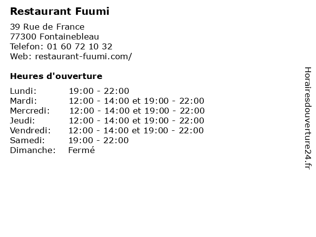 Restaurant Fuumi à Fontainebleau: adresse et heures d'ouverture