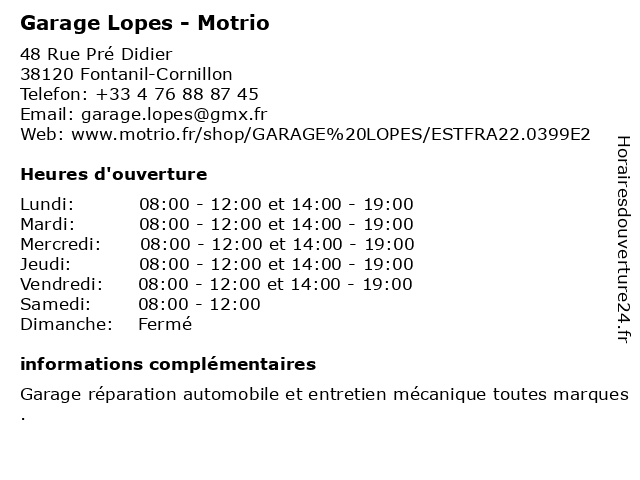 Garage Lopes - Motrio à Fontanil-Cornillon: adresse et heures d'ouverture