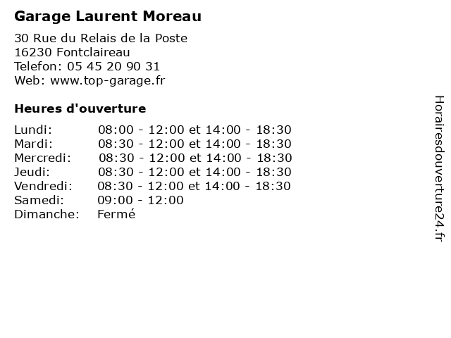 Garage Laurent Moreau à Fontclaireau: adresse et heures d'ouverture