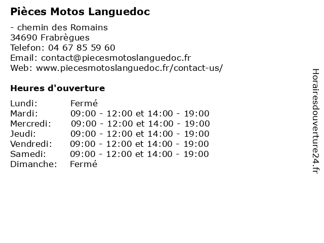Pièces Motos Languedoc à Frabrègues: adresse et heures d'ouverture