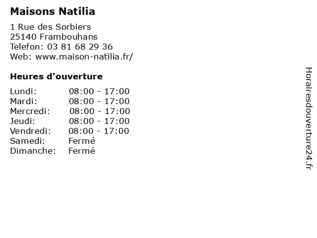 Maisons Natilia à Frambouhans: adresse et heures d'ouverture