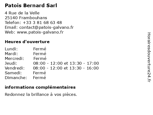 Patois Bernard Sarl à Frambouhans: adresse et heures d'ouverture