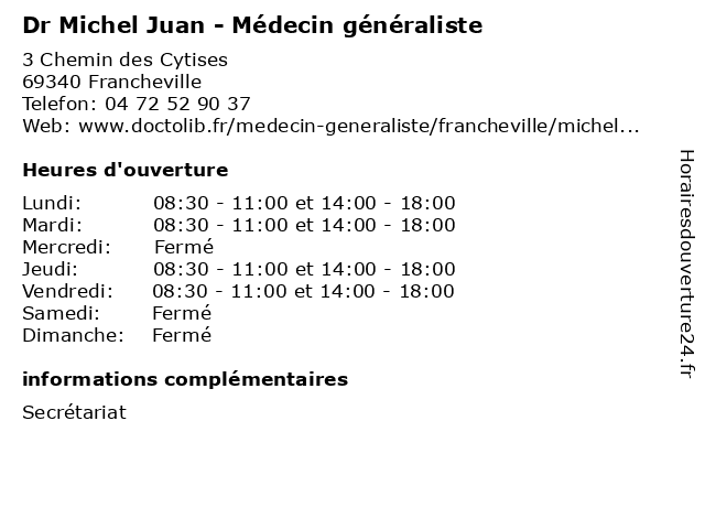 Dr Michel Juan - Médecin généraliste à Francheville: adresse et heures d'ouverture