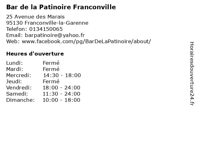 ᐅ Horaires D Ouverture Bar De La Patinoire Franconville 25 Avenue Des Marais A Franconville La Garenne