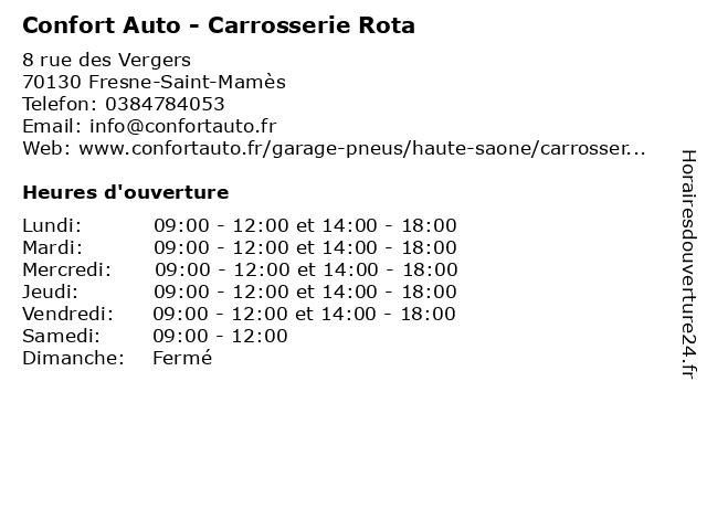 Confort Auto - Carrosserie Rota à Fresne-Saint-Mamès: adresse et heures d'ouverture