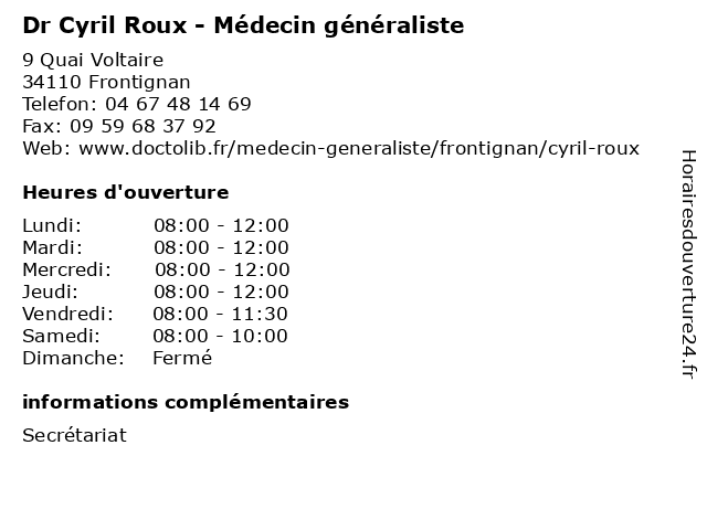 Dr Cyril Roux - Médecin généraliste à Frontignan: adresse et heures d'ouverture