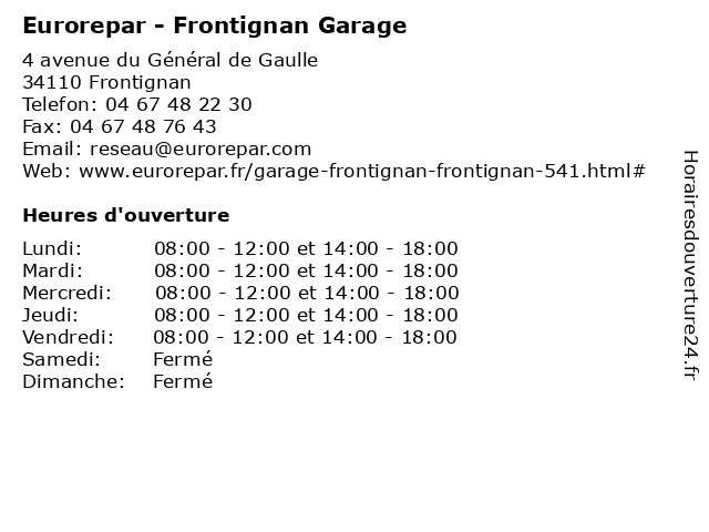 Eurorepar - Frontignan Garage à Frontignan: adresse et heures d'ouverture