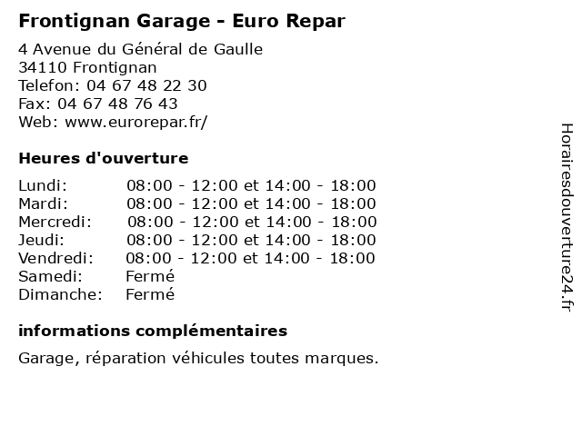 Frontignan Garage - Euro Repar à Frontignan: adresse et heures d'ouverture