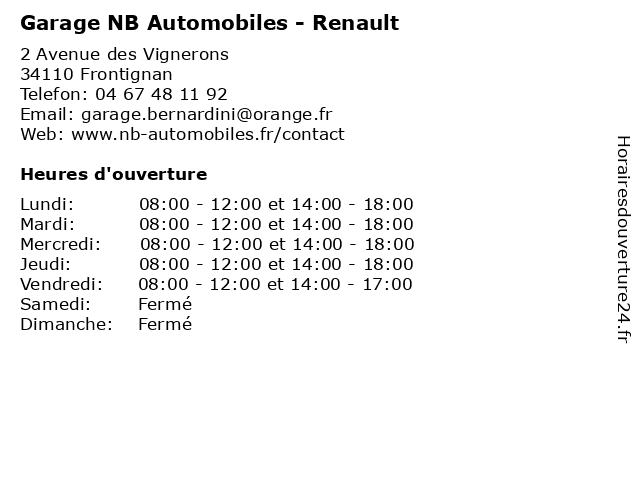 Garage NB Automobiles - Renault à Frontignan: adresse et heures d'ouverture