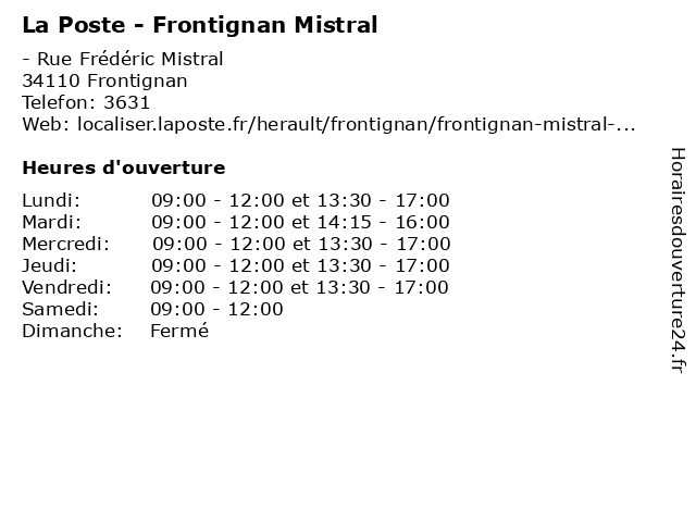 La Poste - Frontignan Mistral à Frontignan: adresse et heures d'ouverture