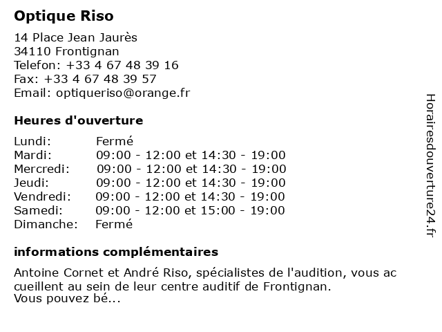 Optique Riso à Frontignan: adresse et heures d'ouverture