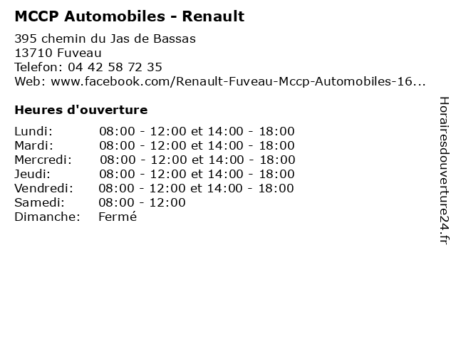 MCCP Automobiles - Renault à Fuveau: adresse et heures d'ouverture