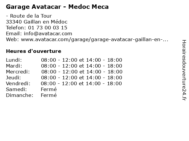 Garage Avatacar - Medoc Meca à Gaillan en Médoc: adresse et heures d'ouverture