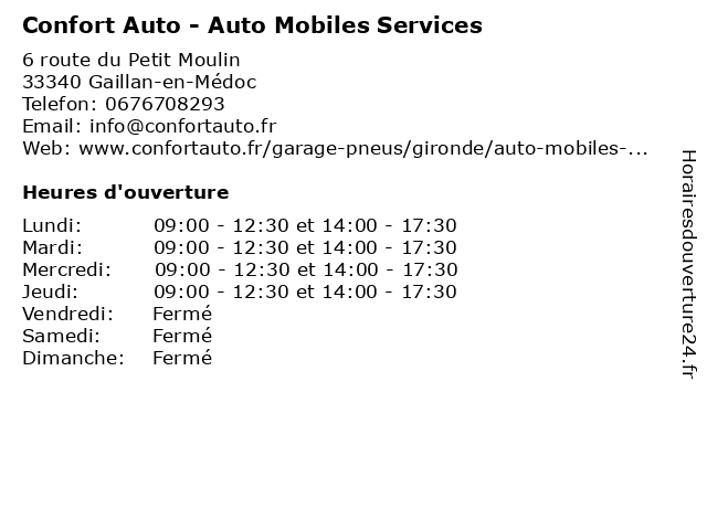 Confort Auto - Auto Mobiles Services à Gaillan-en-Médoc: adresse et heures d'ouverture