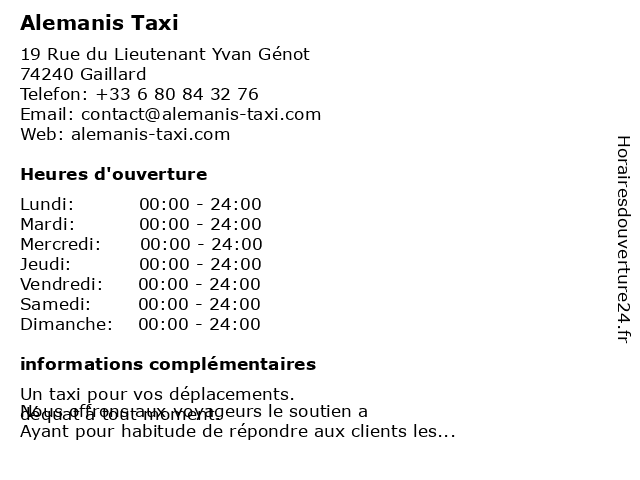 Alemanis Taxi à Gaillard: adresse et heures d'ouverture