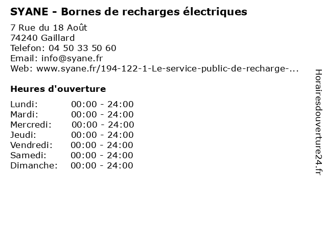 SYANE - Bornes de recharges électriques à Gaillard: adresse et heures d'ouverture