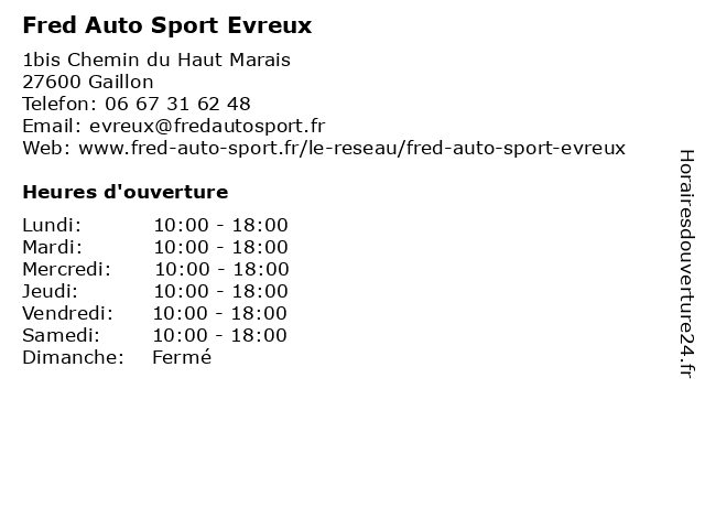 Fred Auto Sport Evreux à Gaillon: adresse et heures d'ouverture