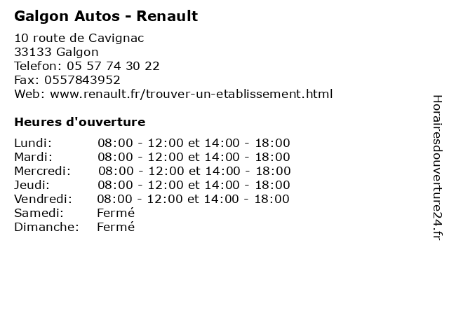 Galgon Autos - Renault à Galgon: adresse et heures d'ouverture