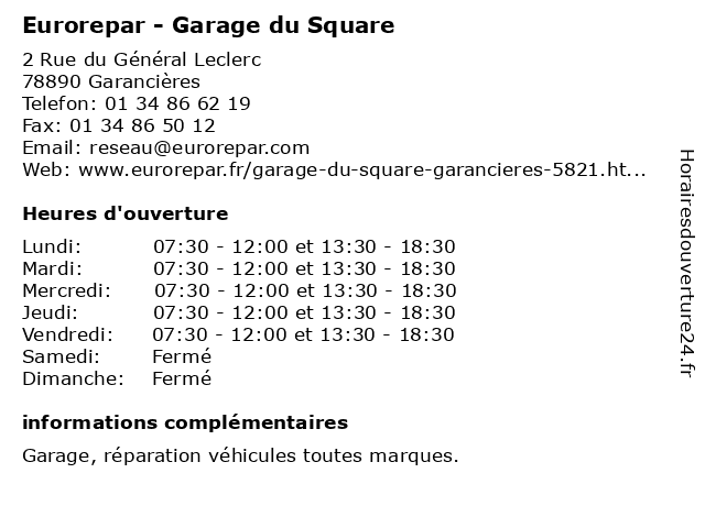 Eurorepar - Garage du Square à Garancières: adresse et heures d'ouverture