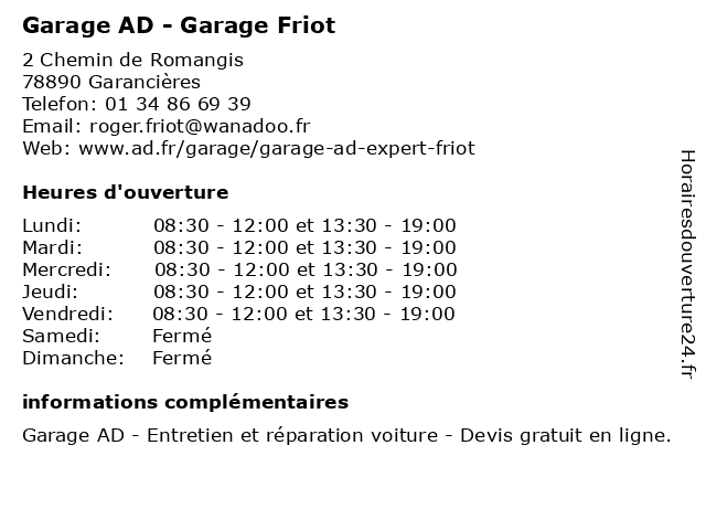 Garage AD - Garage Friot à Garancières: adresse et heures d'ouverture