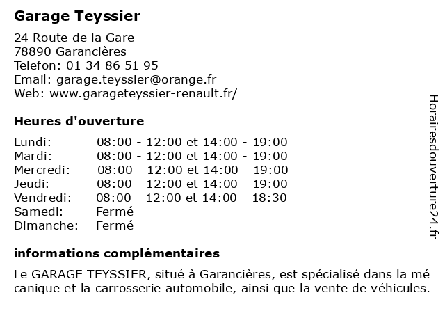 Garage Teyssier à Garancières: adresse et heures d'ouverture