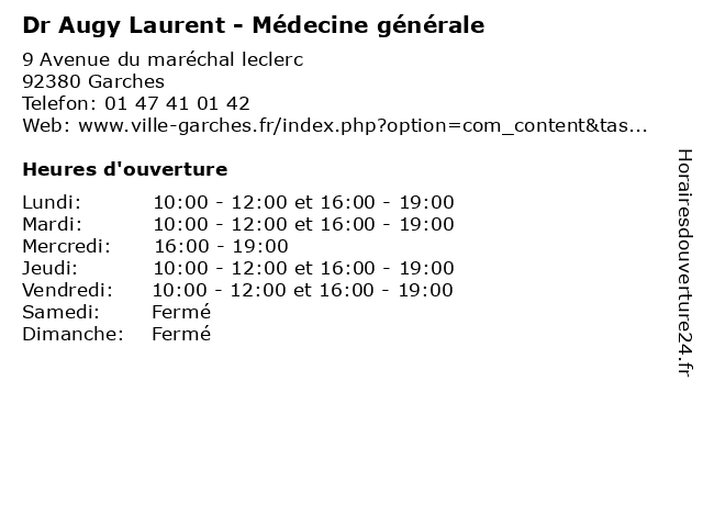 Dr Augy Laurent - Médecine générale à Garches: adresse et heures d'ouverture