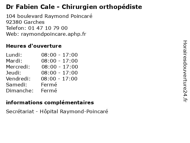 Dr Fabien Cale - Chirurgien orthopédiste à Garches: adresse et heures d'ouverture