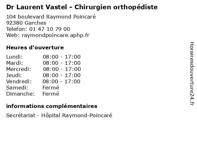 Dr Laurent Vastel - Chirurgien orthopédiste à Garches: adresse et heures d'ouverture