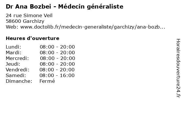 Dr Ana Bozbei - Médecin généraliste à Garchizy: adresse et heures d'ouverture
