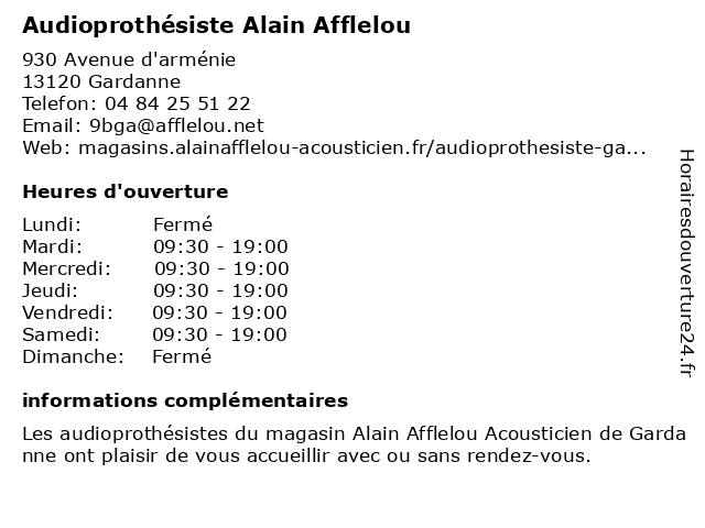 Audioprothésiste Alain Afflelou à Gardanne: adresse et heures d'ouverture