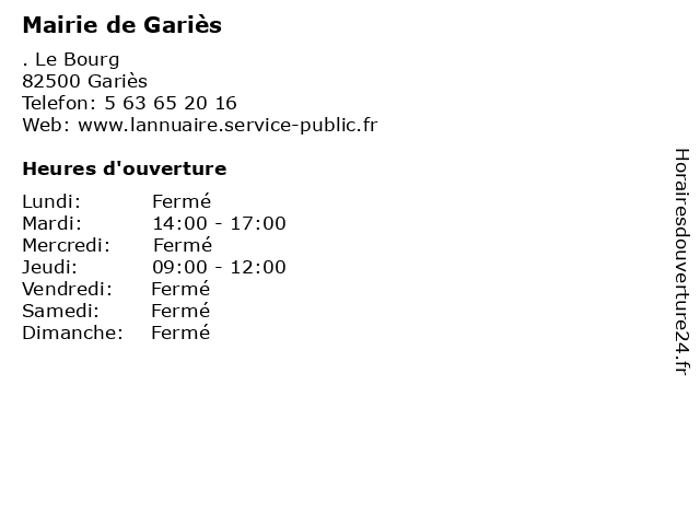 Mairie de Gariès à Gariès: adresse et heures d'ouverture
