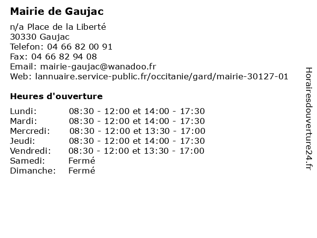 Mairie de Gaujac à Gaujac: adresse et heures d'ouverture