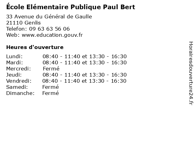 École Elémentaire Publique Paul Bert à Genlis: adresse et heures d'ouverture