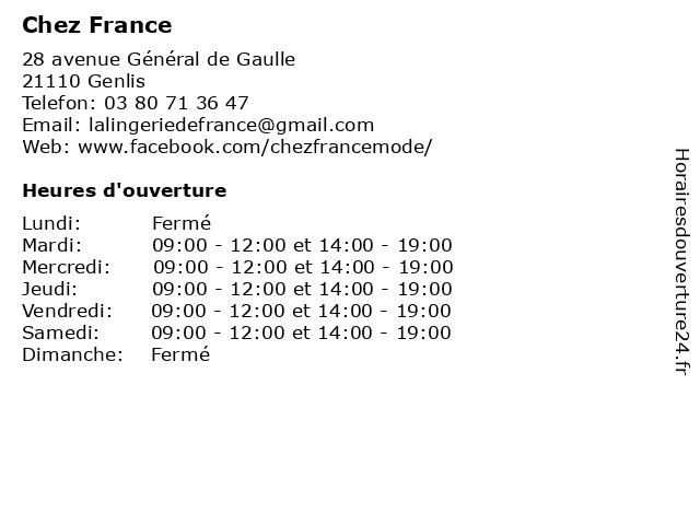 Chez France à Genlis: adresse et heures d'ouverture