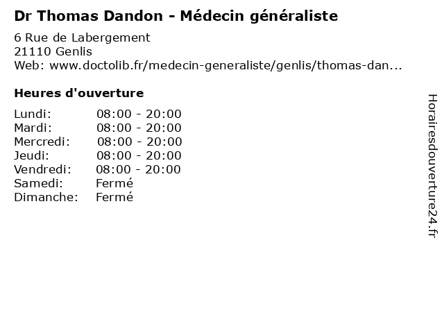 Dr Thomas Dandon - Médecin généraliste à Genlis: adresse et heures d'ouverture