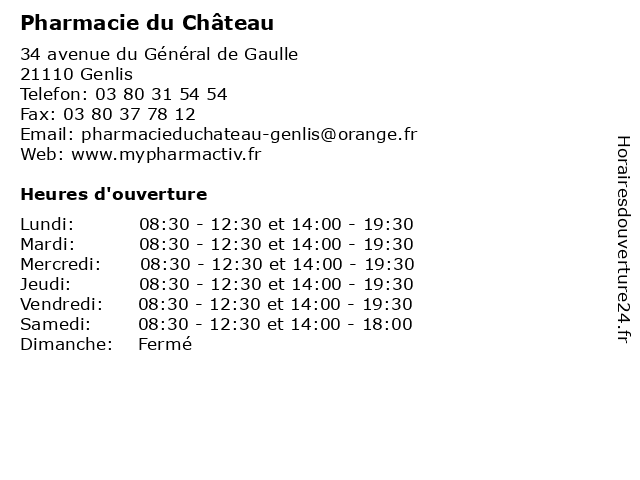 Pharmacie du Château à Genlis: adresse et heures d'ouverture