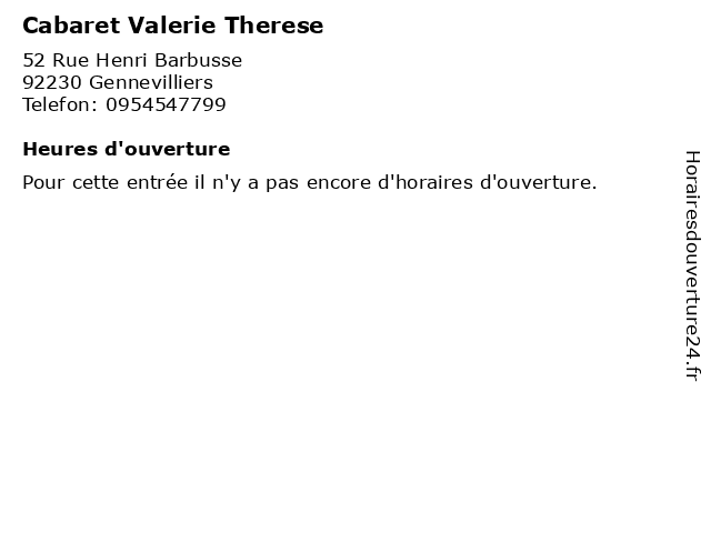 Cabaret Valerie Therese à Gennevilliers: adresse et heures d'ouverture