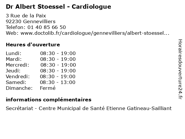 Dr Albert Stoessel - Cardiologue à Gennevilliers: adresse et heures d'ouverture
