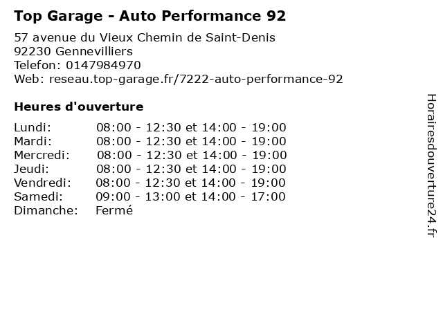 Top Garage - Auto Performance 92 à Gennevilliers: adresse et heures d'ouverture