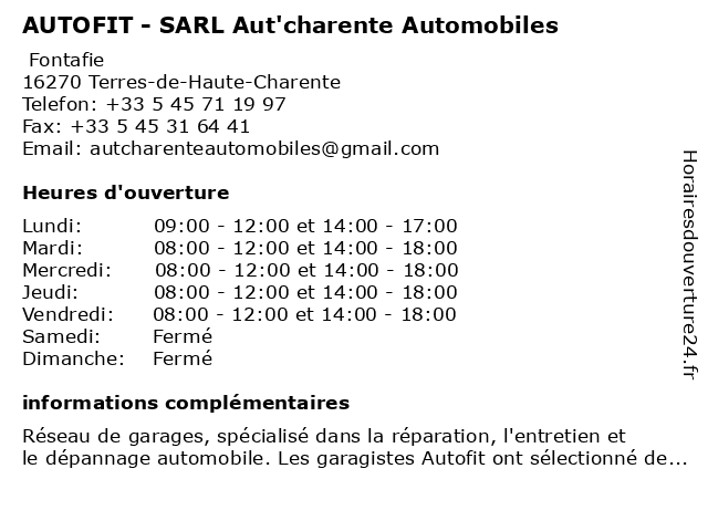Aut'Charente Automobiles - Autofit à Genouillac: adresse et heures d'ouverture
