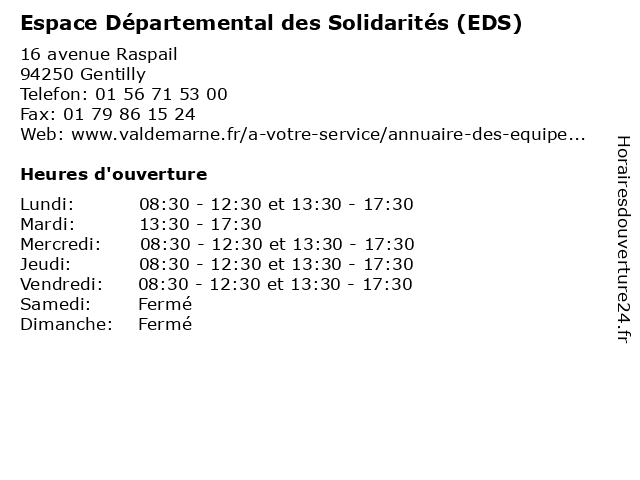 Espace Départemental des Solidarités (EDS) à Gentilly: adresse et heures d'ouverture