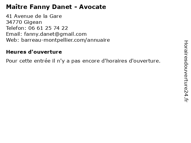 Maître Fanny Danet - Avocate à Gigean: adresse et heures d'ouverture