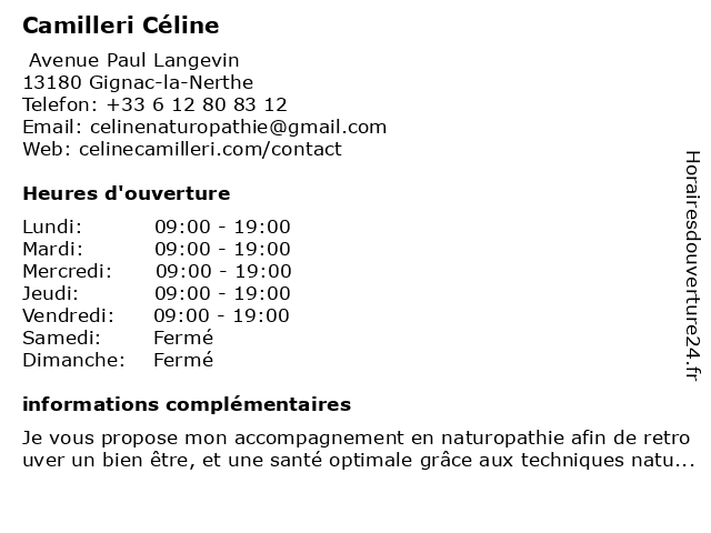 Camilleri Céline à Gignac-la-Nerthe: adresse et heures d'ouverture