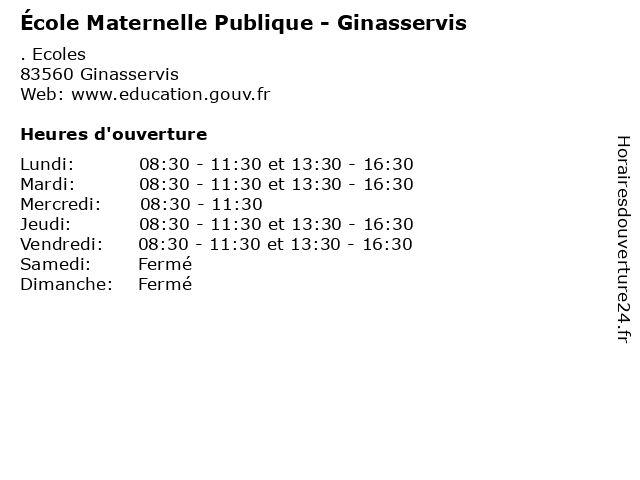 École Maternelle Publique - Ginasservis à Ginasservis: adresse et heures d'ouverture