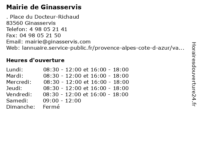 Mairie de Ginasservis à Ginasservis: adresse et heures d'ouverture