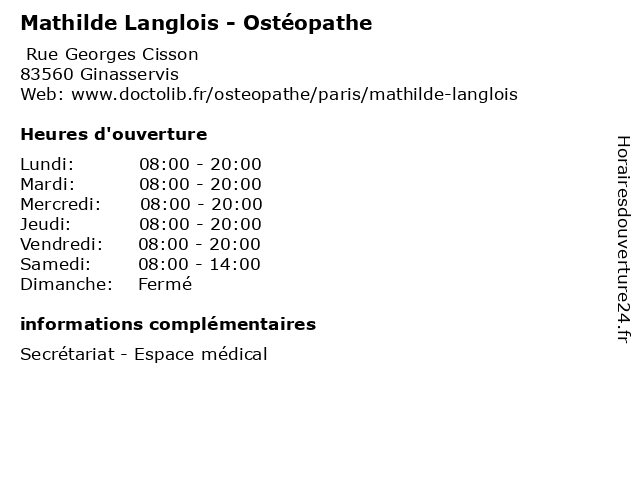 Mathilde Langlois - Ostéopathe à Ginasservis: adresse et heures d'ouverture