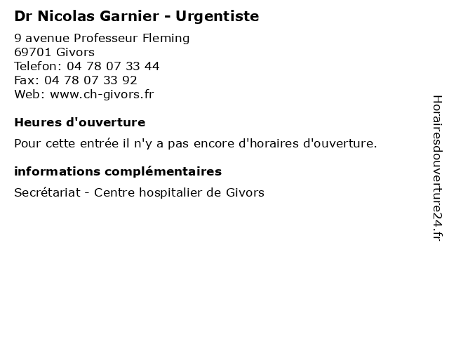 Dr Nicolas Garnier - Urgentiste à Givors: adresse et heures d'ouverture