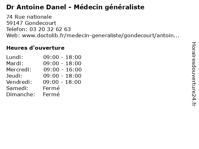 Dr Antoine Danel - Médecin généraliste à Gondecourt: adresse et heures d'ouverture