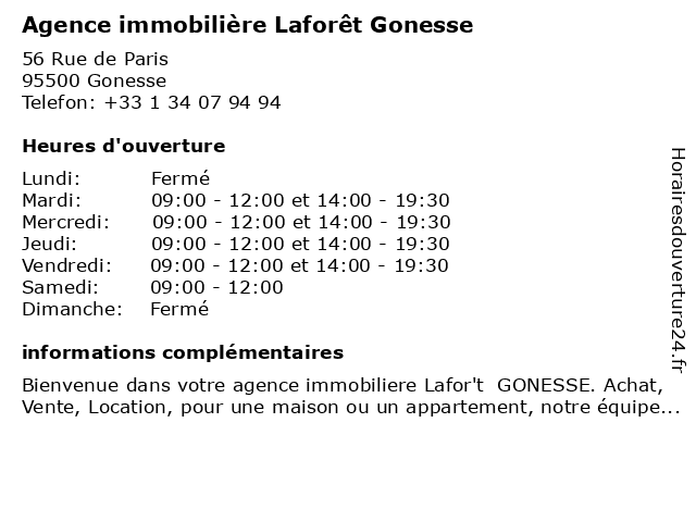 Agence immobilière Laforêt Gonesse à Gonesse: adresse et heures d'ouverture