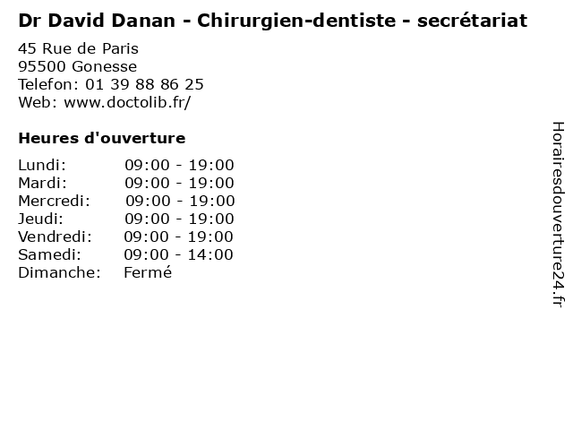 Dr David Danan - Chirurgien-dentiste - secrétariat à Gonesse: adresse et heures d'ouverture